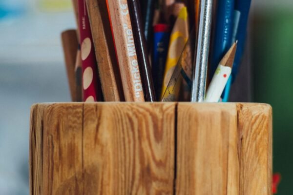 Houten organizer met kleurpotloden